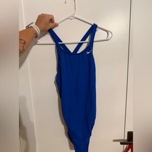 Nike Blue Athletic One-Piece Swimsuit with White Swoosh